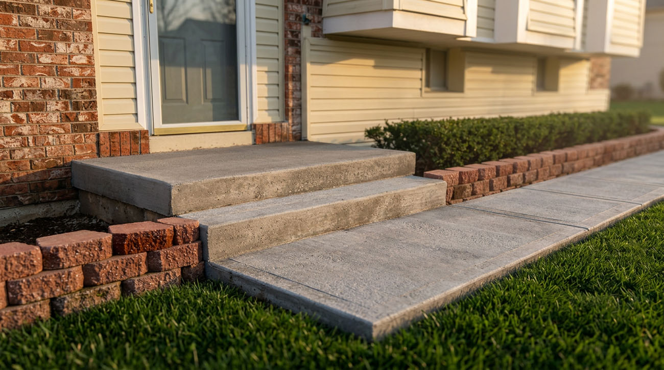 Stamped concrete walkway and steps