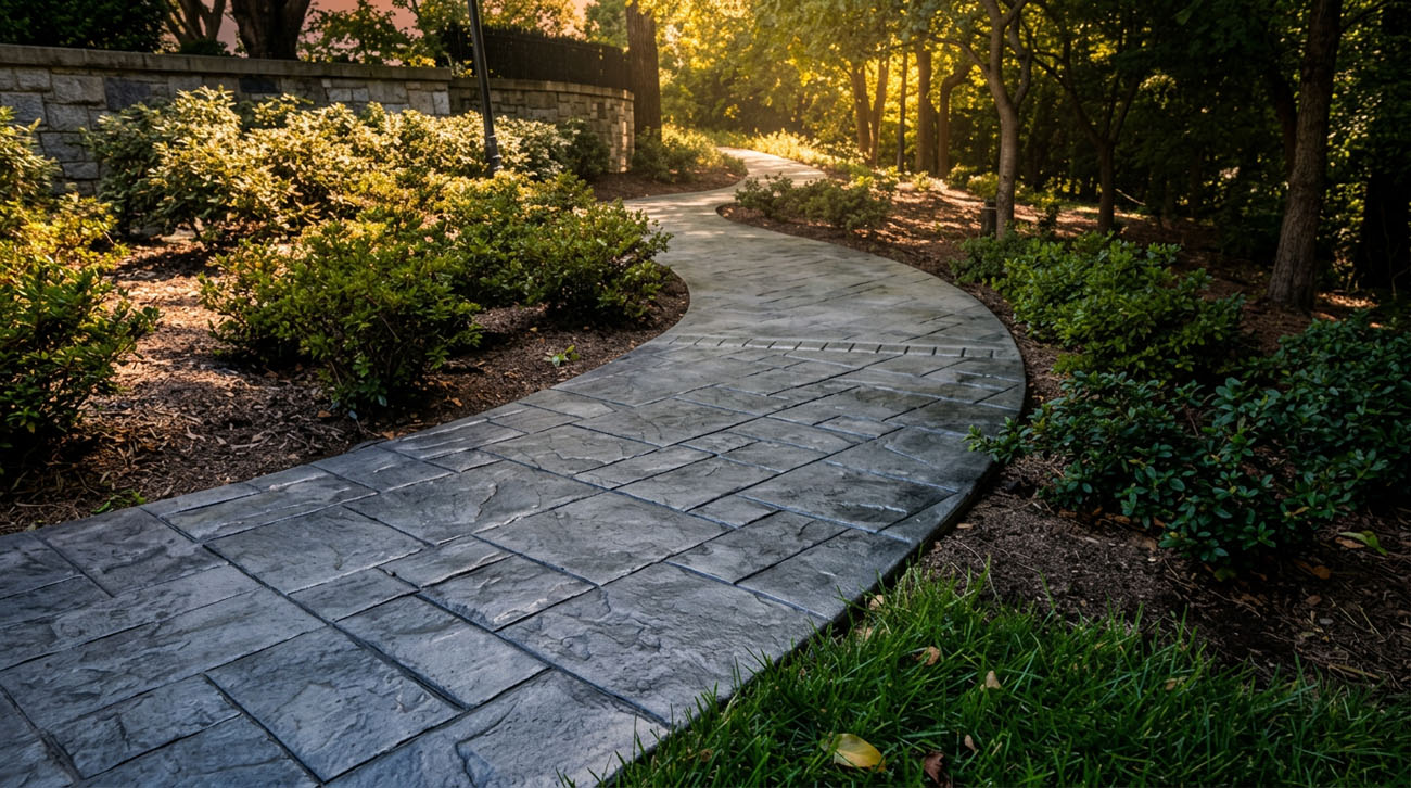Stamped concrete walkway by LVC Contractors